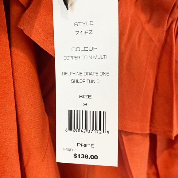 French Connection Delphine Dress One Shoulder Copper Coin Burnt Orange Sz 8 NWT - Picture 10 of 11